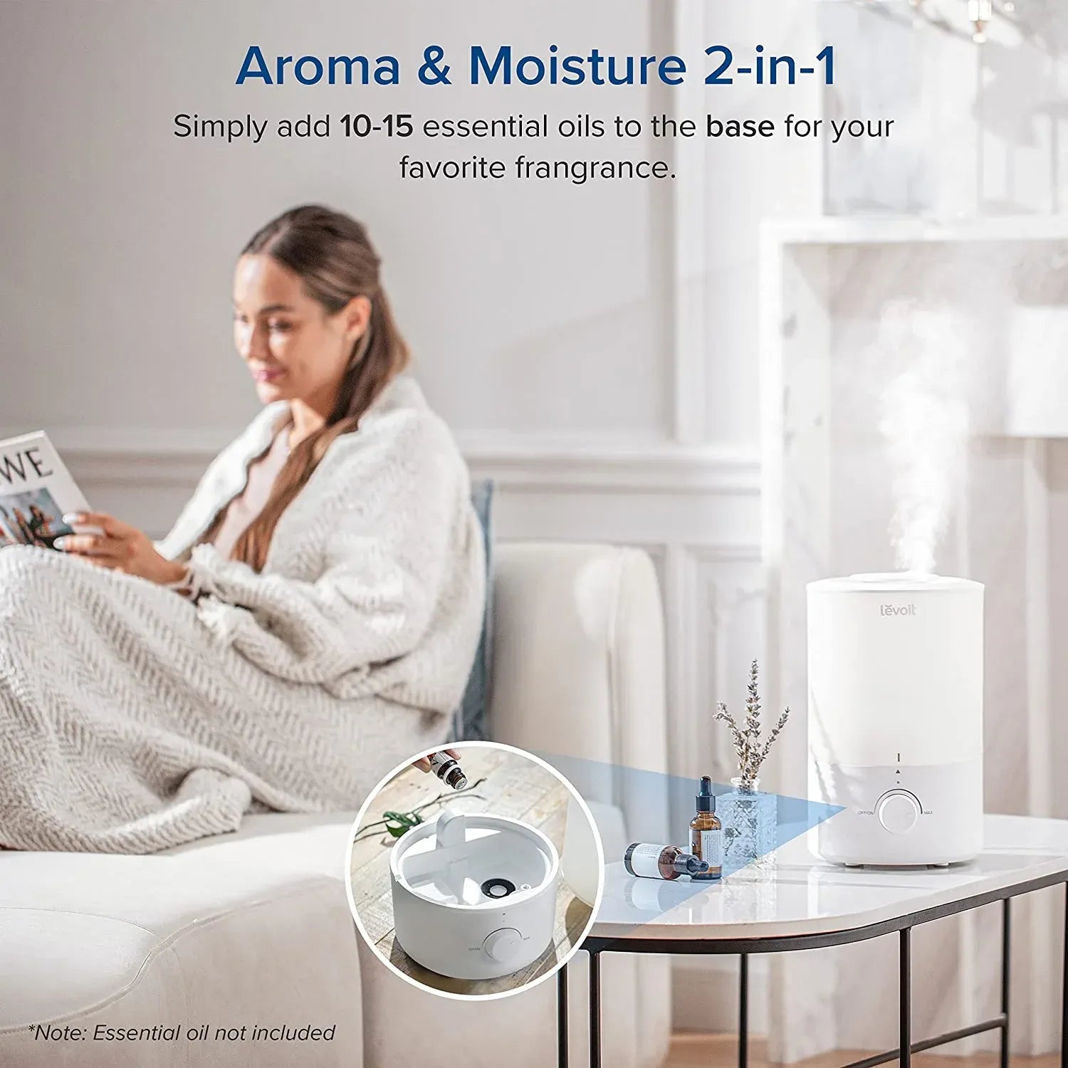 Levoit Dual 150 Cool Mist Humidifier - 3L Top-Fill with Aromatherapy