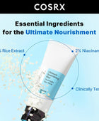 COSRX skincare product with rice extract and niacinamide on a blue background