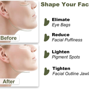 Gua Sha Facial Tools for Skin Care Massage Tools for Self Care Jade Body Guasha Stone Spa Kit Face Sculpting Tool for Beauty Puffiness Reduction Muscle Tension Relief Jawline Sculptor Green