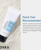 Cosrx skincare product on a textured white background with patch test instructions.