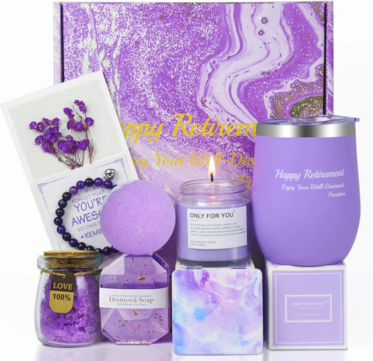 Spa Luxury Lavender Bath Gift Basket with Tumbler, Candle, Bath Bomb & Self-Care Essentials