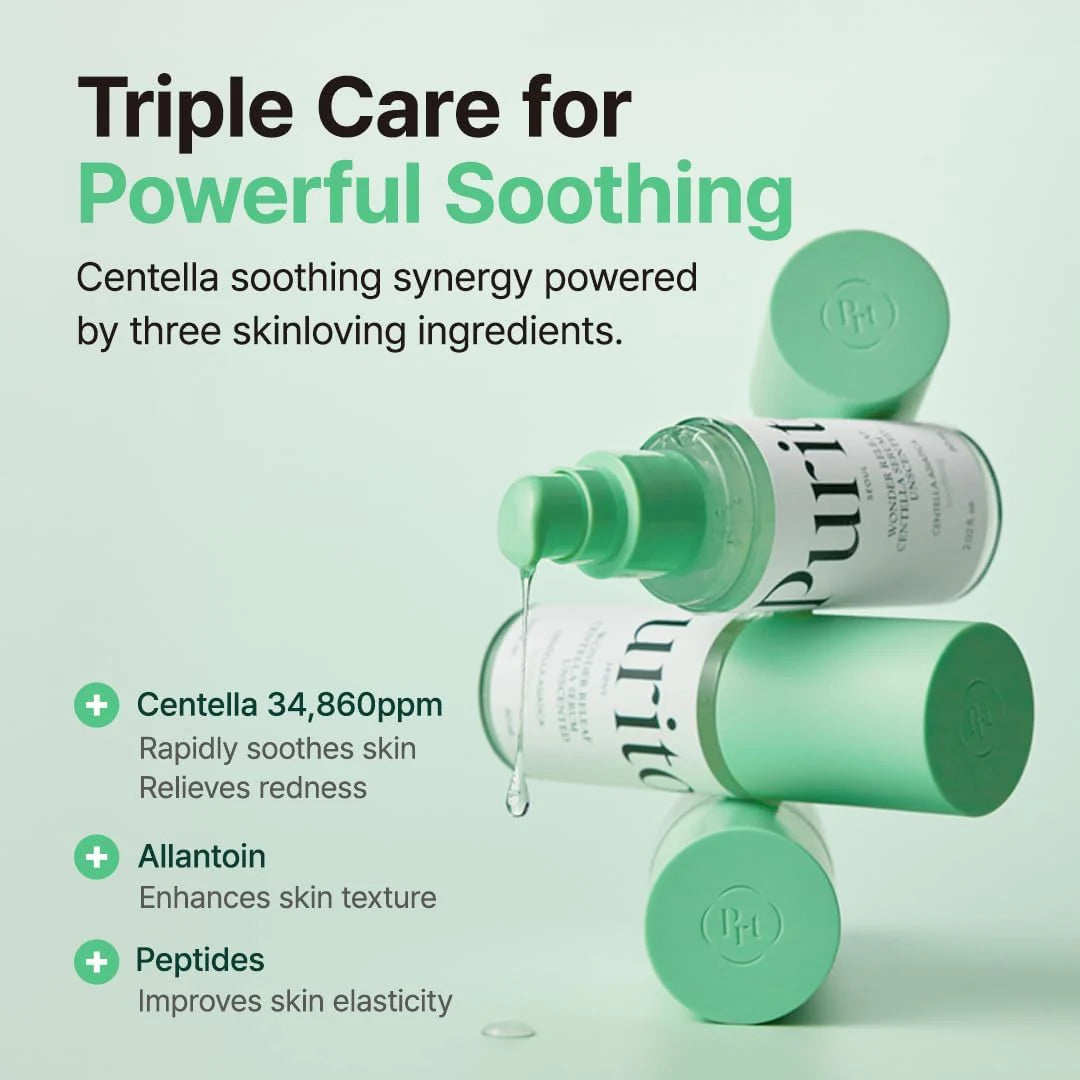 PURITO Centella Unscented Serum 60 ml, Soothing Korean Ampoule for All Skin Types