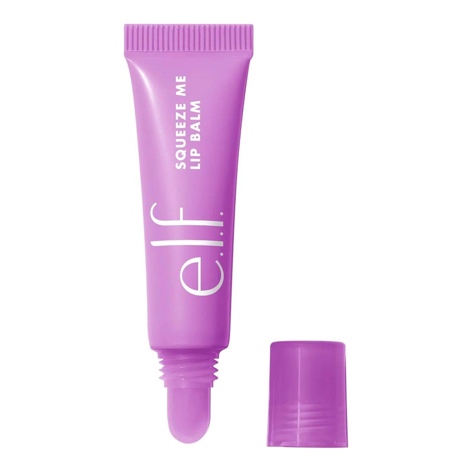 Purple lip balm tube with 'elf' branding on a white background