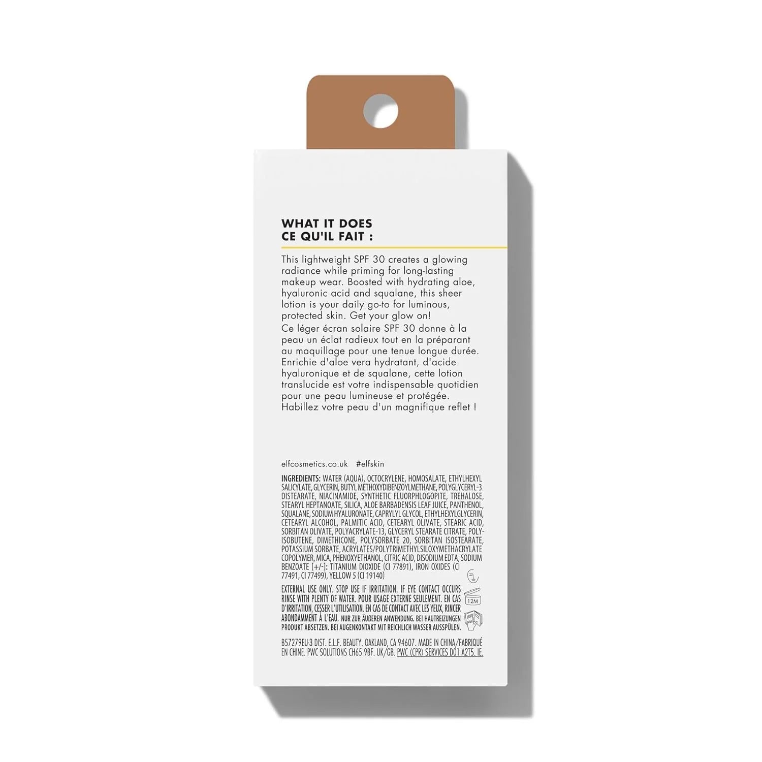 Product packaging with text on a white background