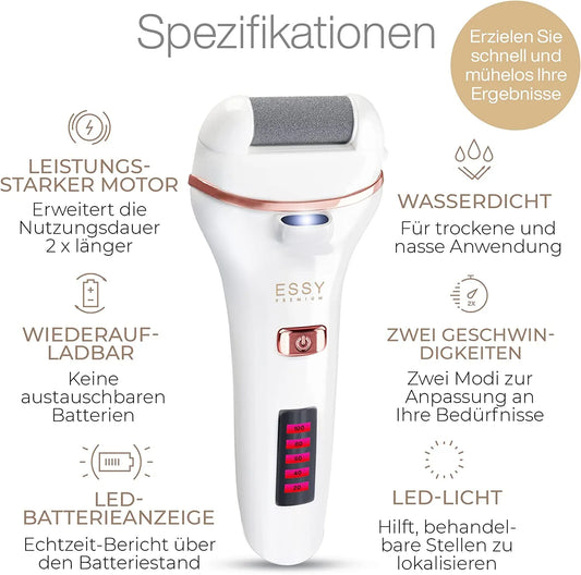 Electric Callus Remover – Rechargeable Foot Care Pedicure Set with 5 Replacement Rollers