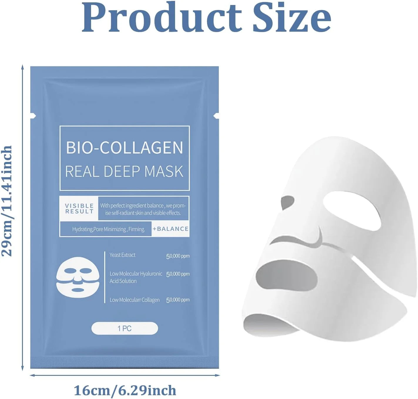 Bio-Collagen Real Deep Mask packaging with dimensions displayed