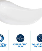 Product smear with '3 Essential Ceramides', 'Hyaluronic Acid', and 'Oil-Control' labels on a white background