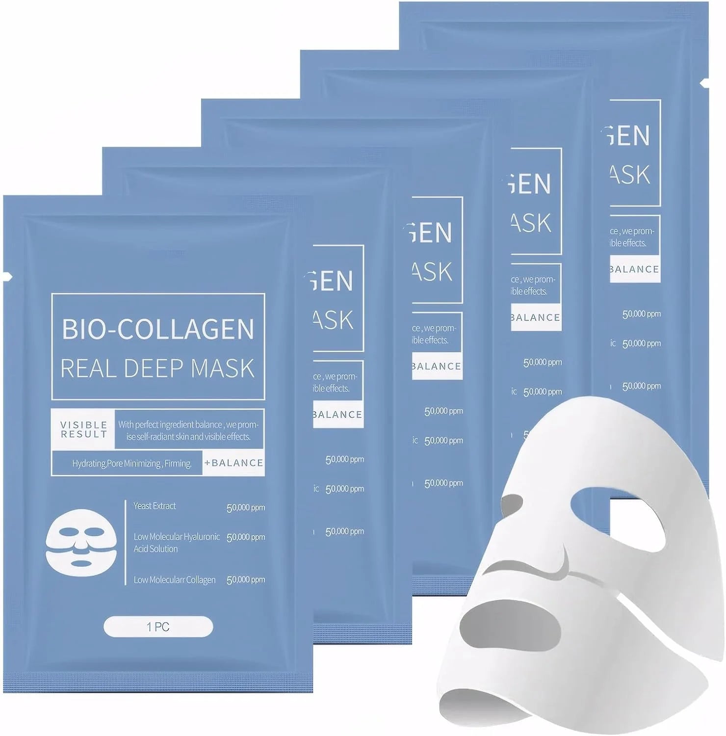 Bio-Collagen Real Deep Mask packaging with a white mask on a white background