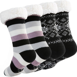 Sock Slippers for Women - 2 Pack Non Slip Socks - Fuzzy Socks Warm Socks with Grippers Sherpa Fleece Lined Thermal