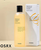 Cosrx Propolis Synergy Toner bottle and packaging on a beige background