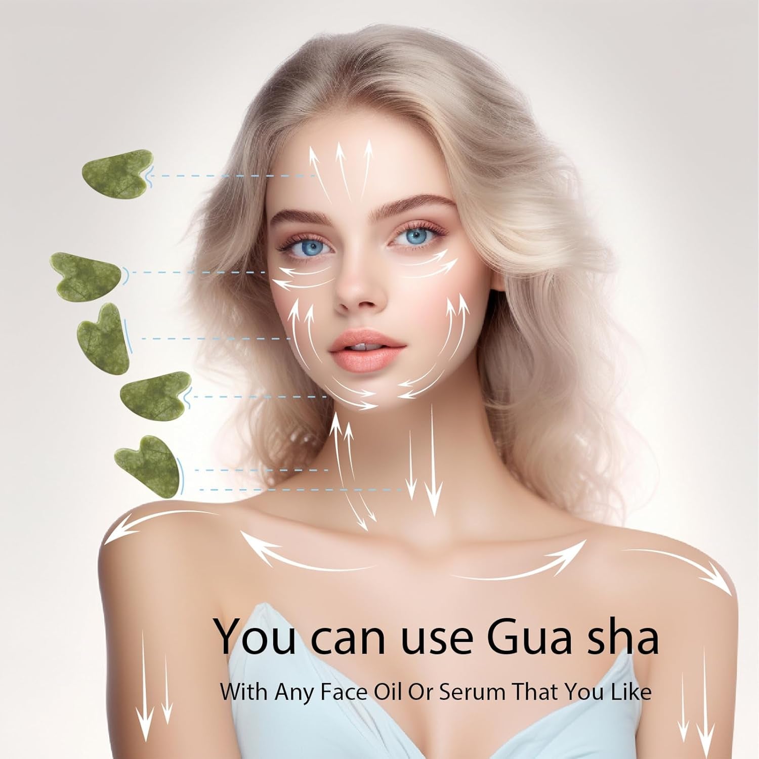 Gua Sha Facial Tools for Skin Care Massage Tools for Self Care Jade Body Guasha Stone Spa Kit Face Sculpting Tool for Beauty Puffiness Reduction Muscle Tension Relief Jawline Sculptor Green