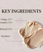 Skincare product with labeled key ingredients on a neutral background