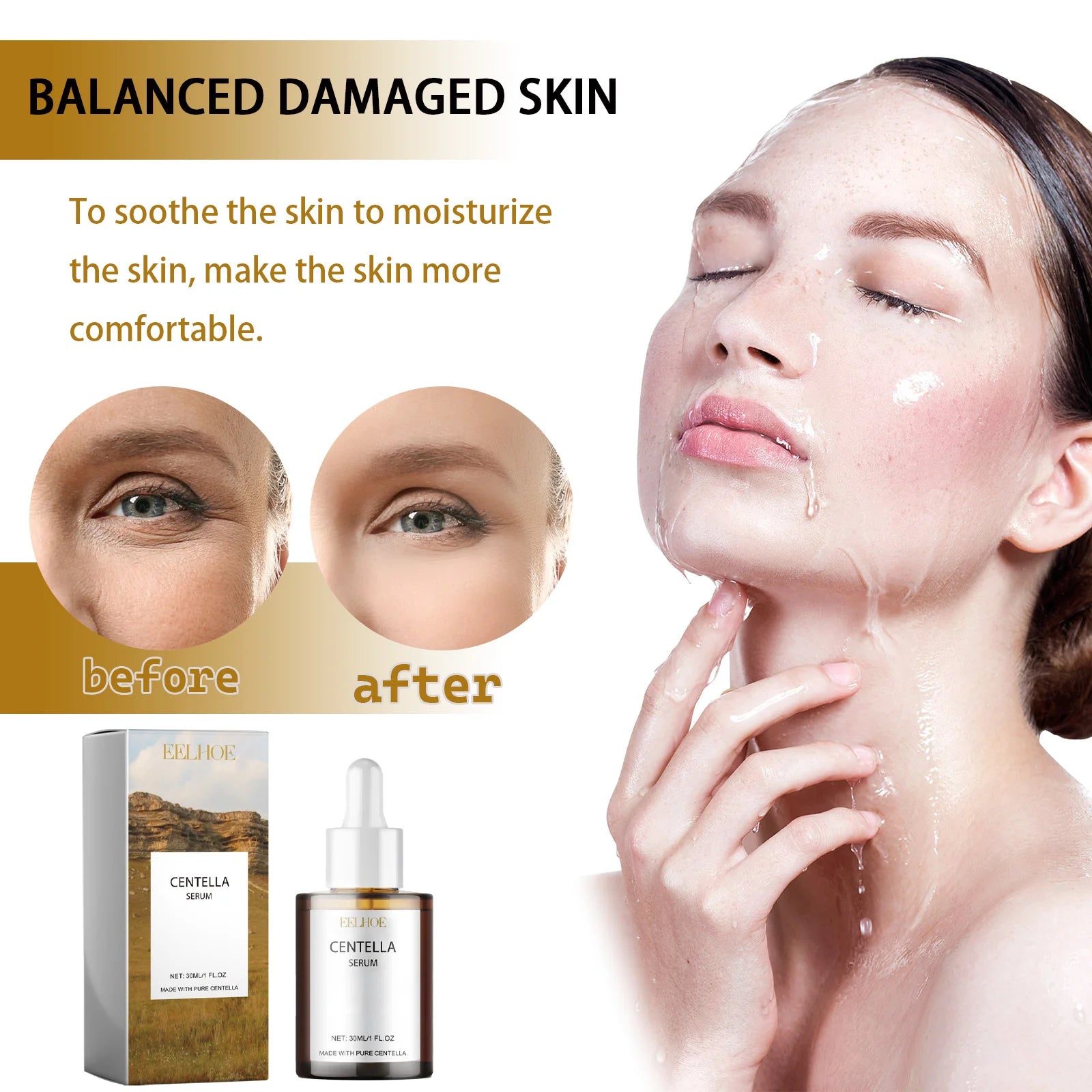 EELHOE Centella Face Serum – Hydrating & Brightening Essence with Hyaluronic Acid