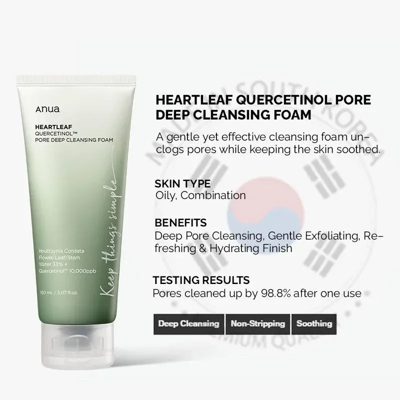 Anua Heartleaf Quercetinum Cleanser 150ml Gentle Pore Cleanser for Sensitive Skin