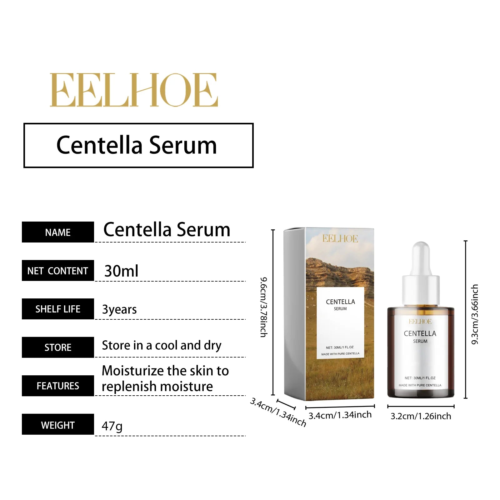 EELHOE Centella Face Serum – Hydrating & Brightening Essence with Hyaluronic Acid