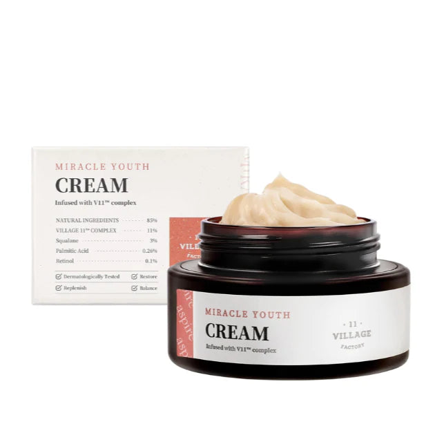 Miracle Youth Cream jar with open lid showing cream and packaging on a white background