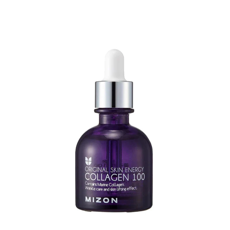 Mizon Collagen 100 skincare serum bottle on a white background