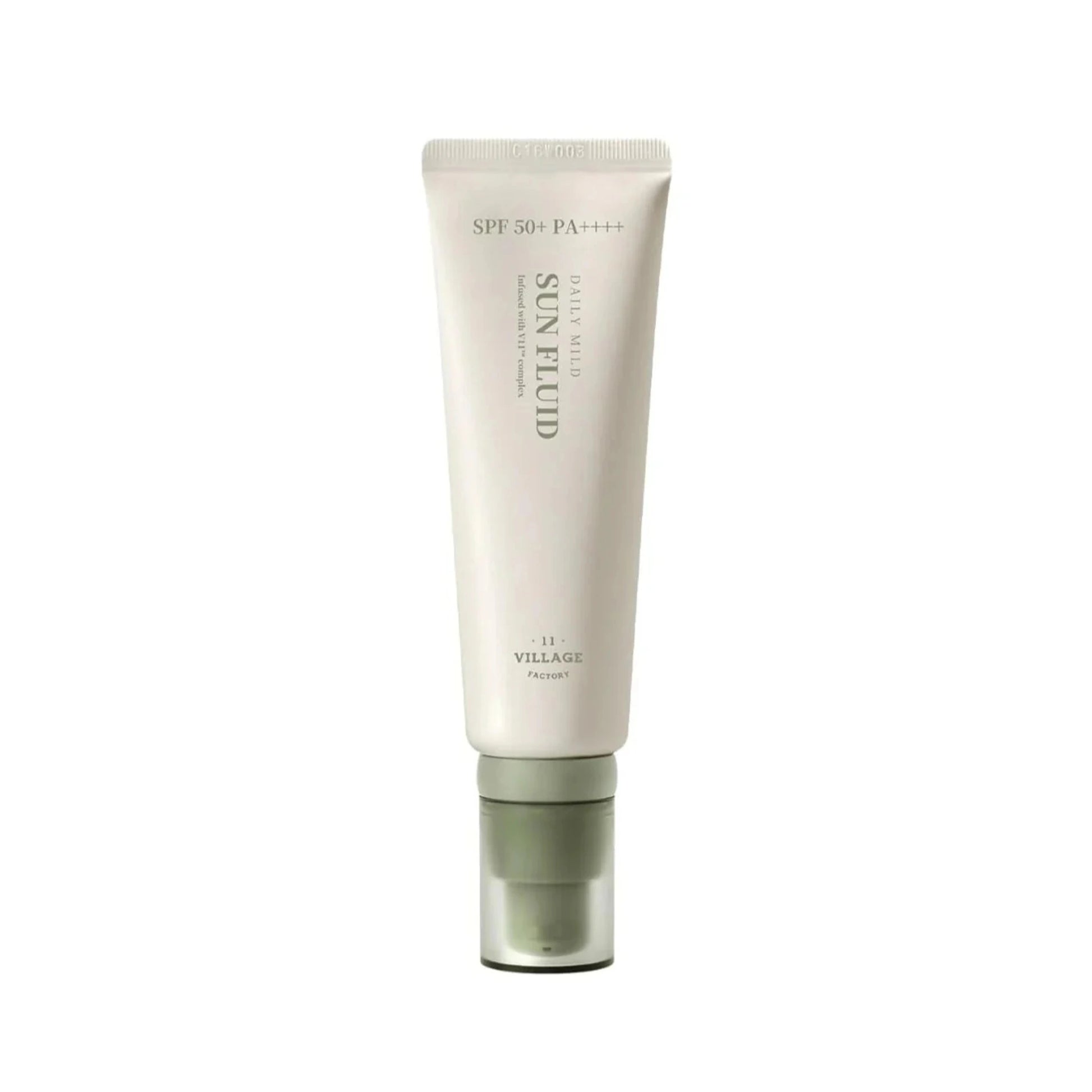 Tube of skin fluid with green cap on a white background