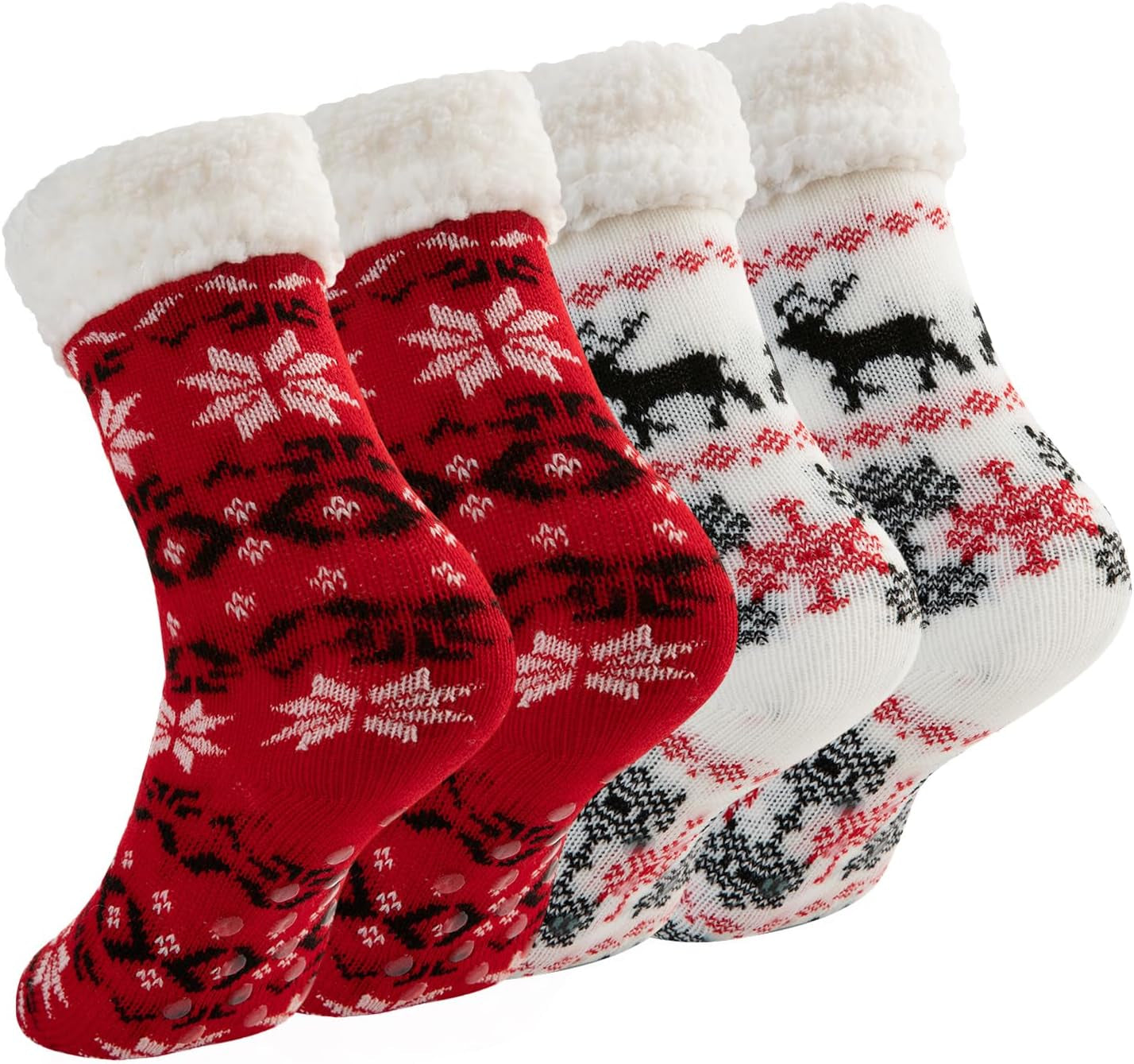 Sock Slippers for Women - 2 Pack Non Slip Socks - Fuzzy Socks Warm Socks with Grippers Sherpa Fleece Lined Thermal