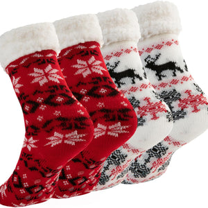 Sock Slippers for Women - 2 Pack Non Slip Socks - Fuzzy Socks Warm Socks with Grippers Sherpa Fleece Lined Thermal