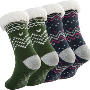 Sock Slippers for Women - 2 Pack Non Slip Socks - Fuzzy Socks Warm Socks with Grippers Sherpa Fleece Lined Thermal