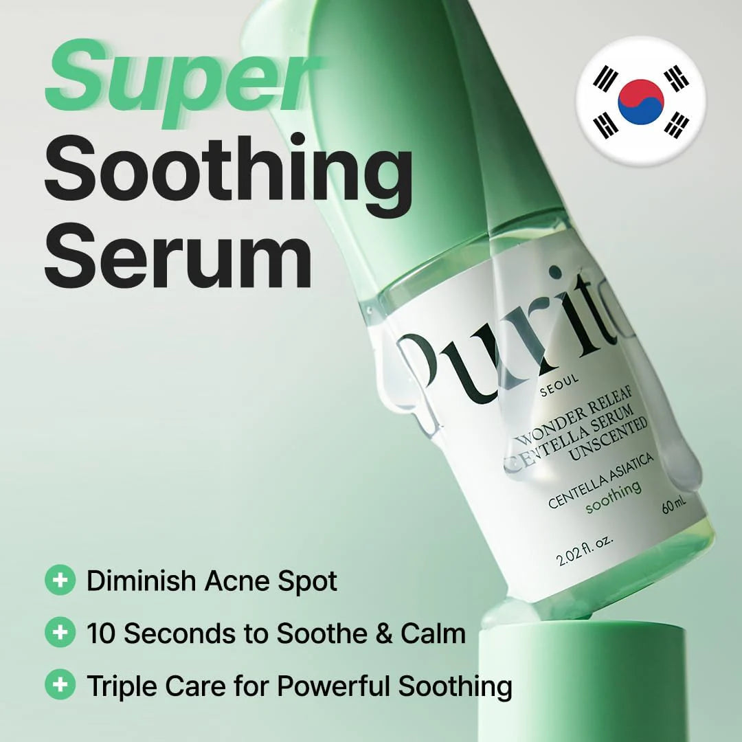 PURITO Centella Unscented Serum 60 ml, Soothing Korean Ampoule for All Skin Types