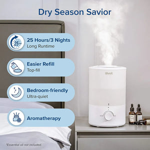 Levoit Dual 150 Cool Mist Humidifier - 3L Top-Fill with Aromatherapy