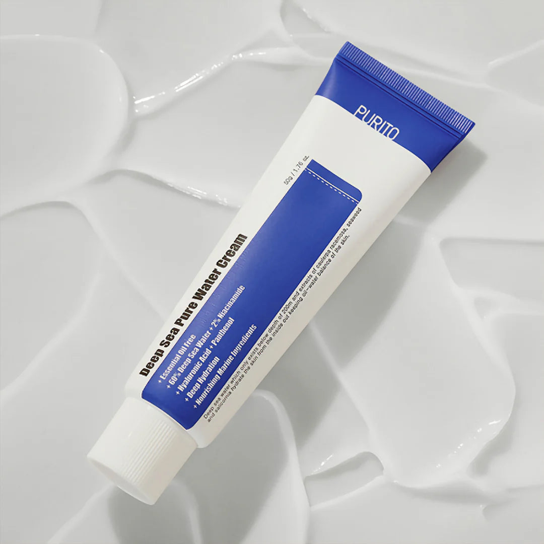 Tube of Purito Deep Sea Pure Water Cream on a white background